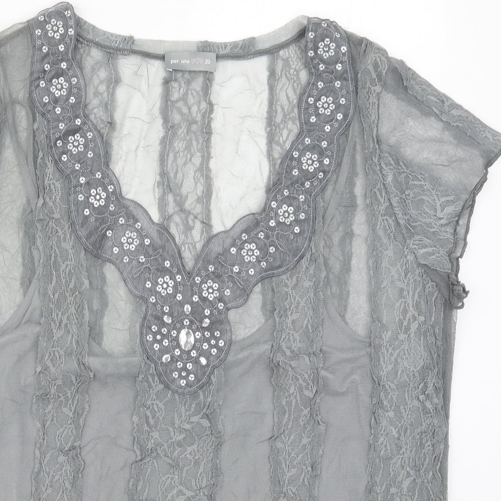 Per Una Womens Grey  Lace Basic Tank Size 20