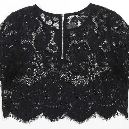 Glamorous Womens Black  Lace Cropped T-Shirt Size S