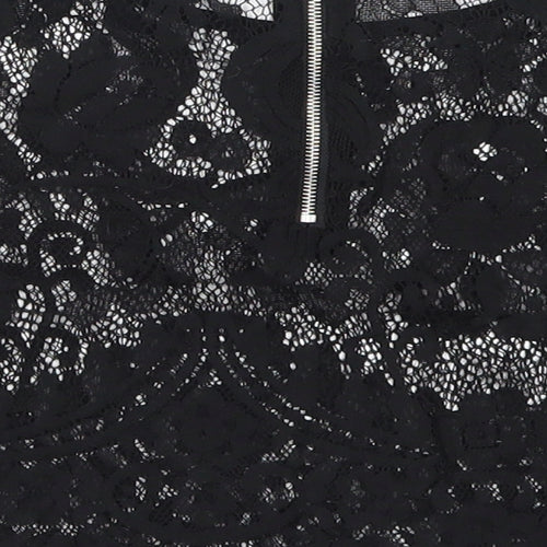 Glamorous Womens Black  Lace Cropped T-Shirt Size S