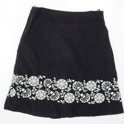 Monsoon Womens Black Floral  A-Line Skirt Size 14