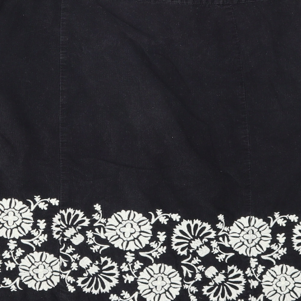 Monsoon Womens Black Floral  A-Line Skirt Size 14