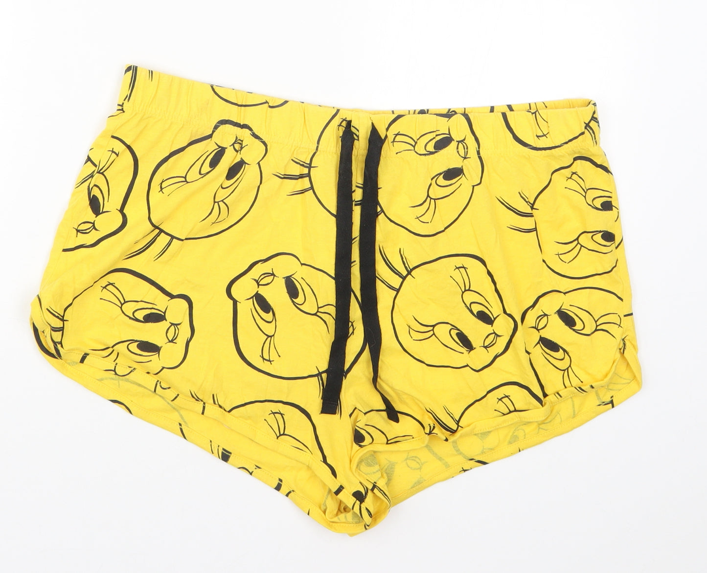 Primark Womens Yellow   Sweat Shorts Size 14 - Tweety Pie Pyjama Shorts