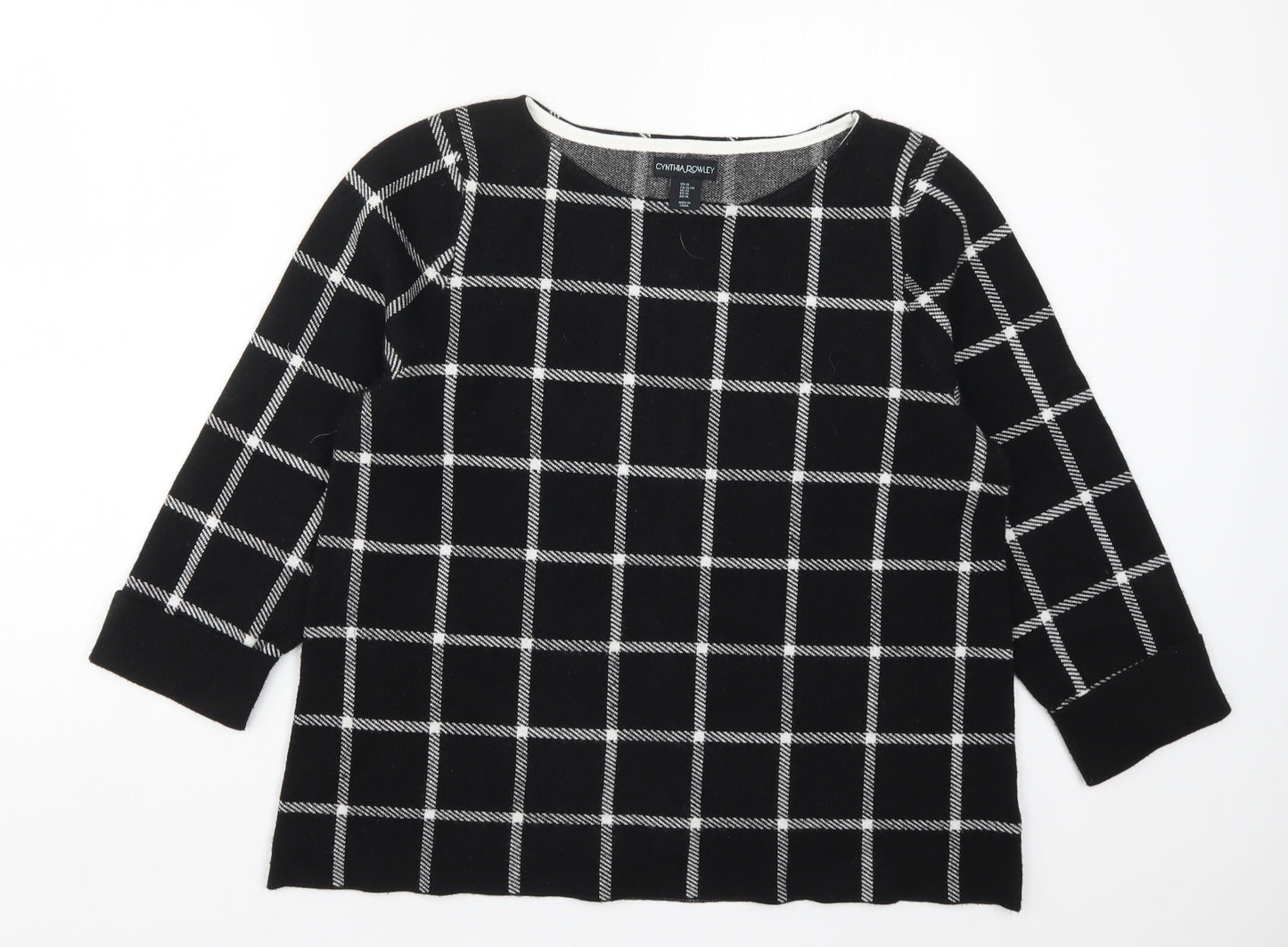 Cynthia Rowley Womens Black Check Rayon Pullover Jumper Size XL