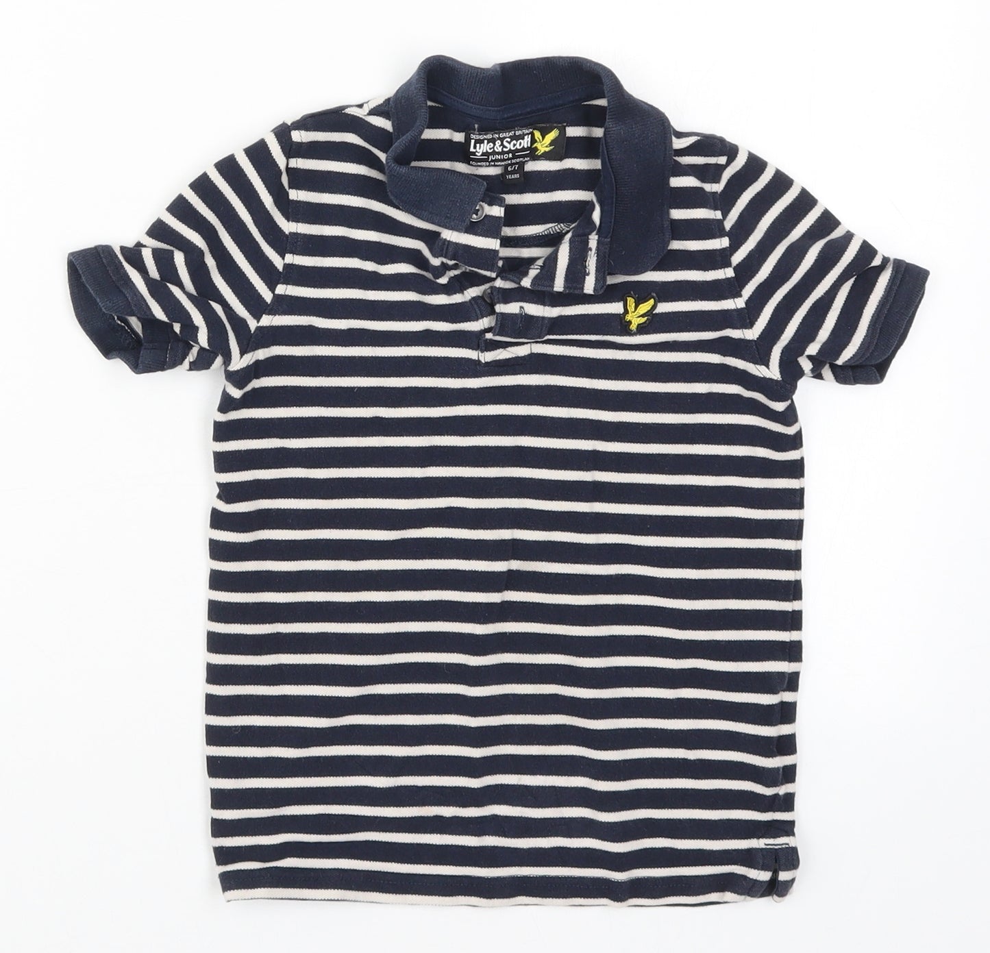 Lyle & Scott Boys Blue Striped  Basic Polo Size 6-7 Years