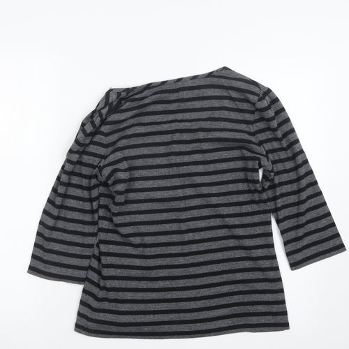Marks and Spencer Womens Grey Striped  Basic T-Shirt Size 12