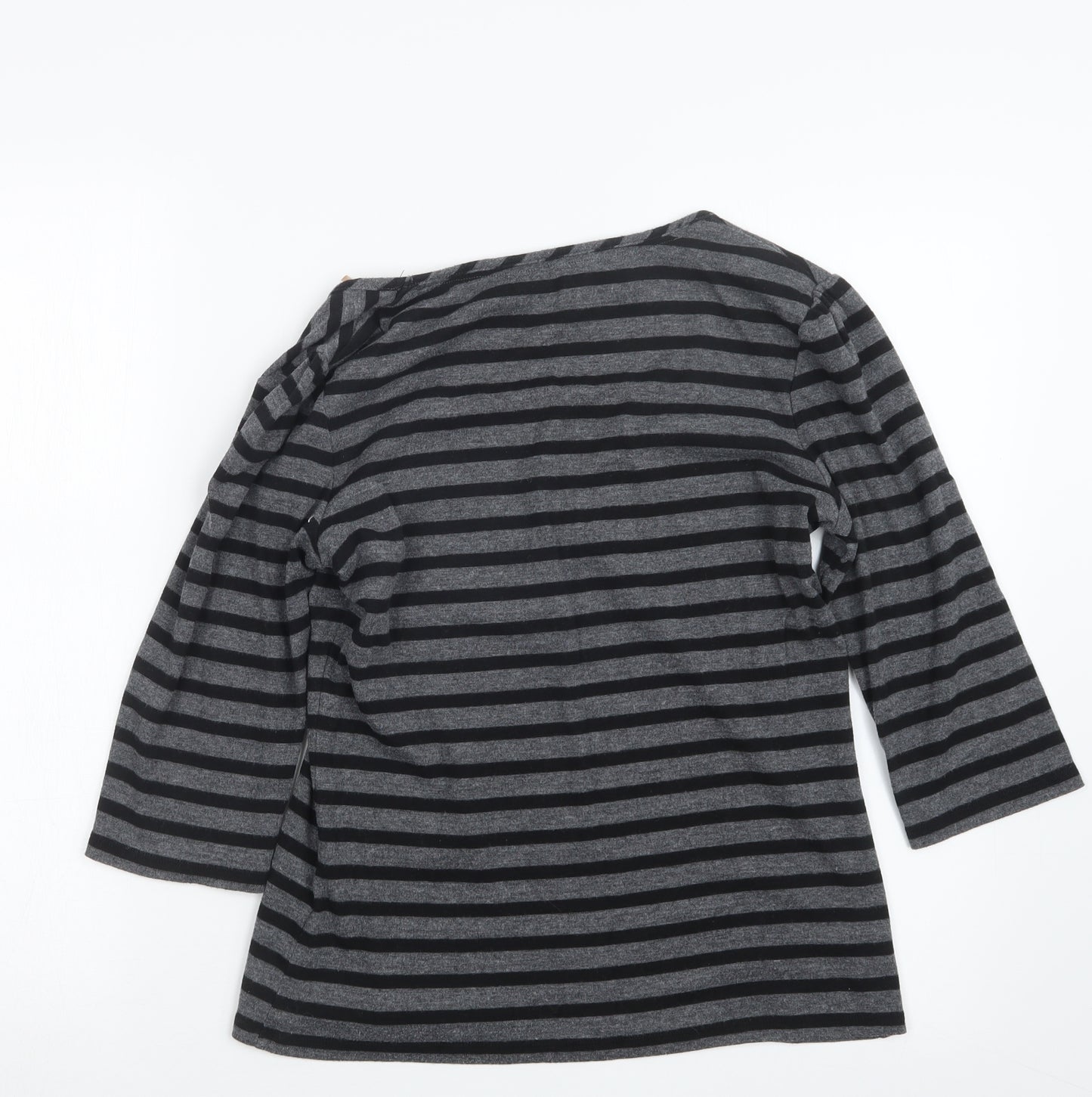 Marks and Spencer Womens Grey Striped  Basic T-Shirt Size 12
