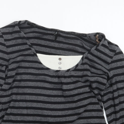 Marks and Spencer Womens Grey Striped  Basic T-Shirt Size 12