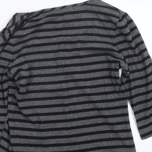 Marks and Spencer Womens Grey Striped  Basic T-Shirt Size 12