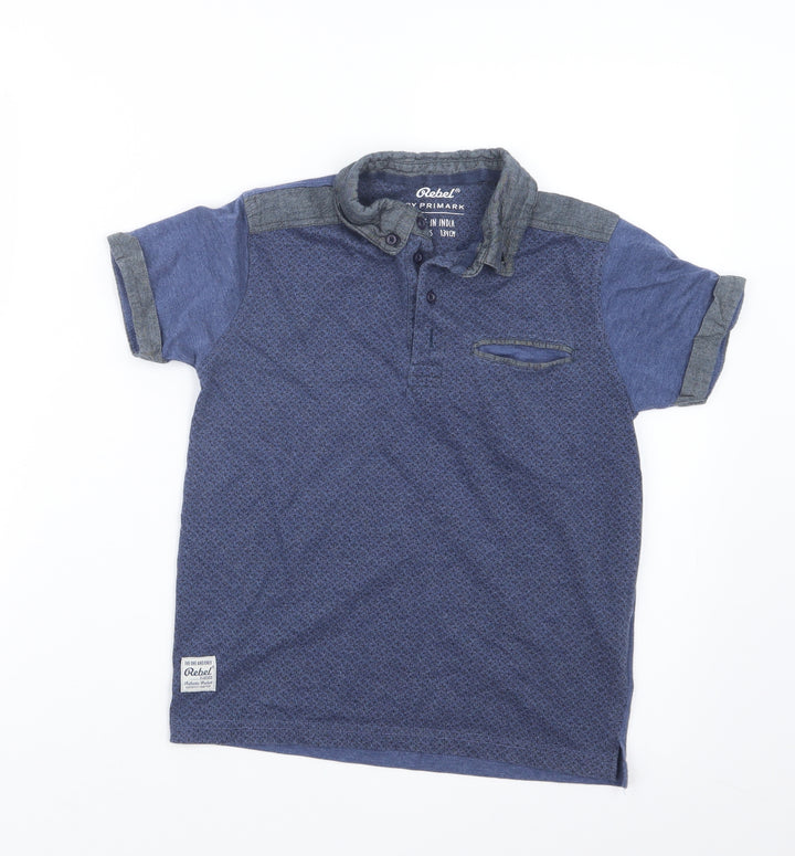 Rebel Boys Blue Geometric  Basic Polo Size 8-9 Years