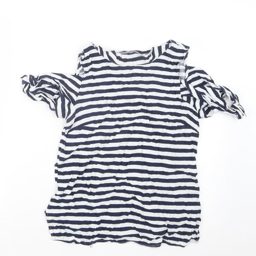 Oasis Womens Blue Striped  Basic T-Shirt Size 12
