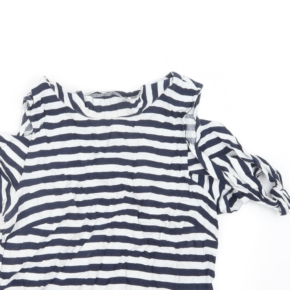 Oasis Womens Blue Striped  Basic T-Shirt Size 12