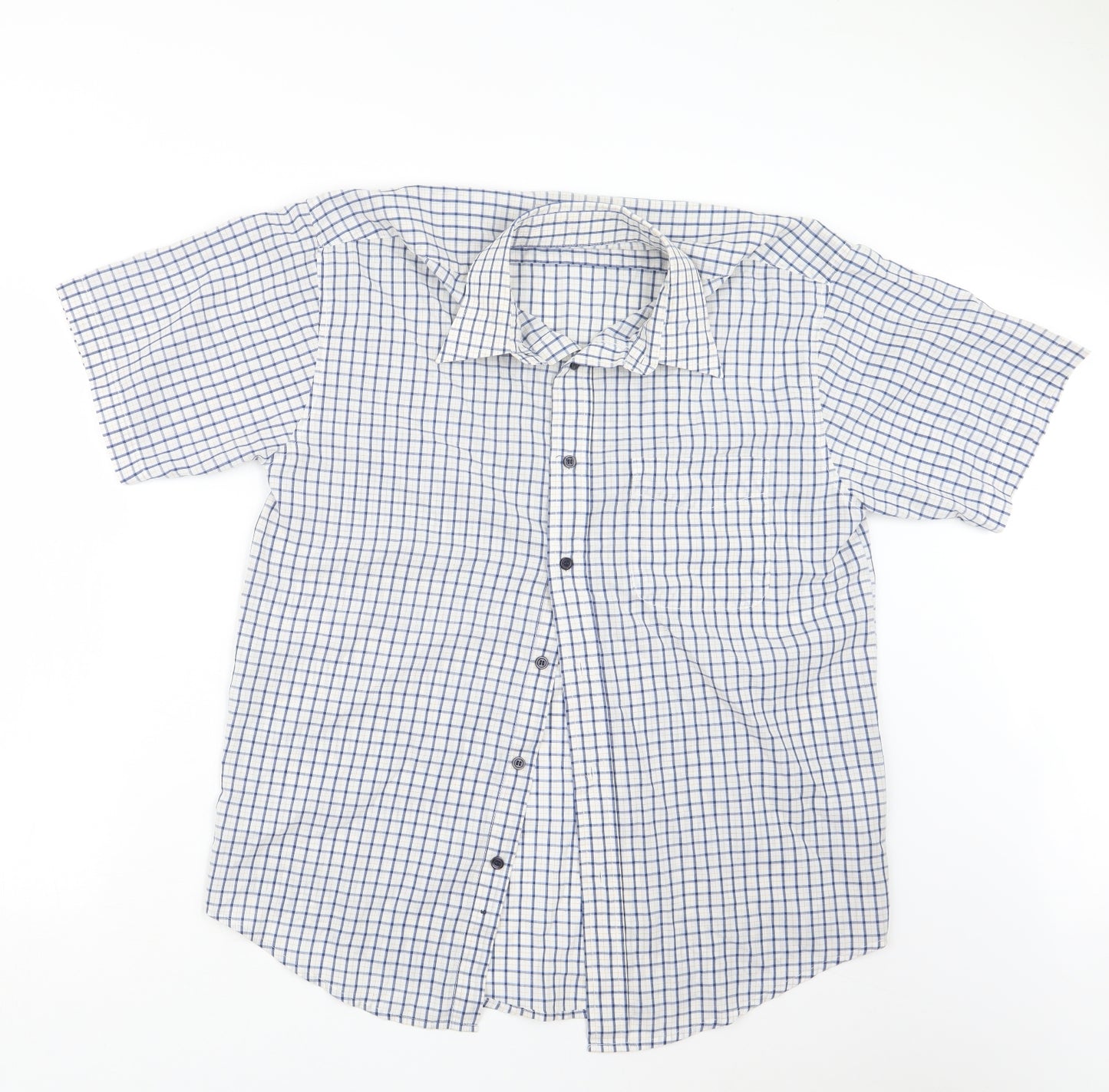Metaphor Mens Blue Check   Button-Up Size M