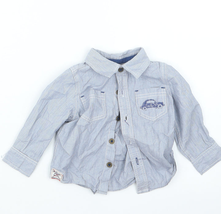 Pumpkin Patch Boys Blue Striped Basic Button-Up Size 6-9 Months