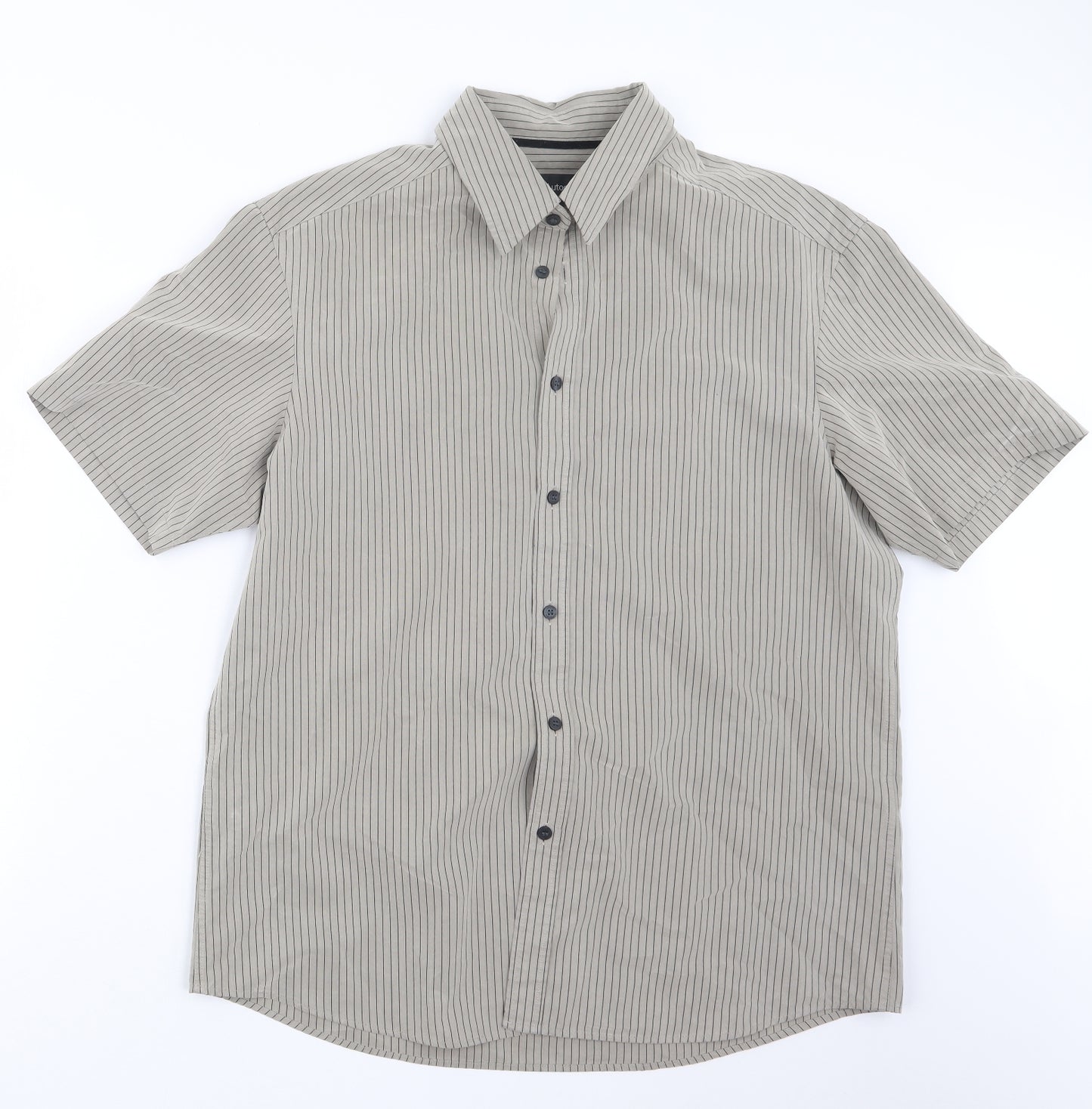 Marks and Spencer Mens Beige Striped   Button-Up Size L