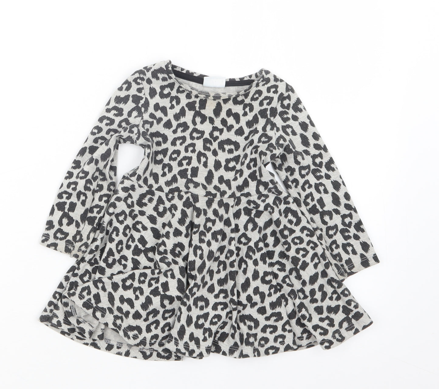 F&F Girls Grey Animal Print  T-Shirt Dress  Size 12-18 Months