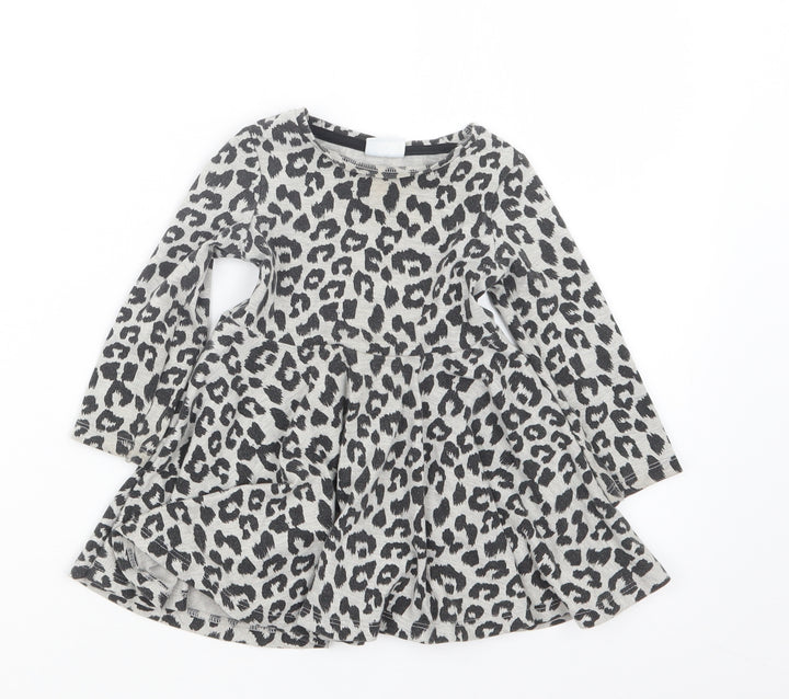 F&F Girls Grey Animal Print T-Shirt Dress Size 12-18 Months
