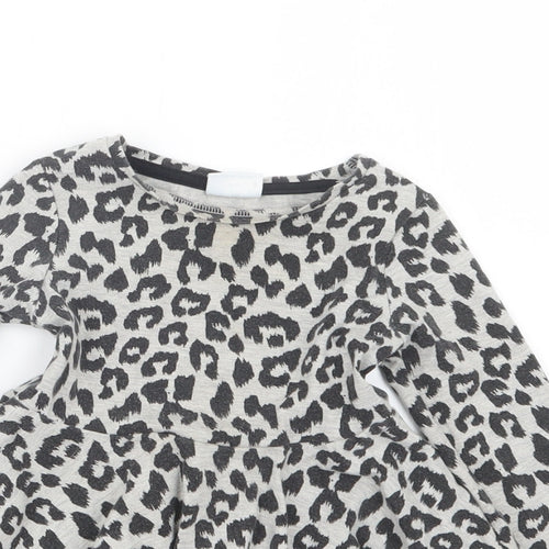 F&F Girls Grey Animal Print  T-Shirt Dress  Size 12-18 Months