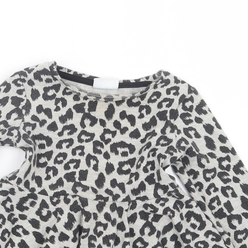 F&F Girls Grey Animal Print  T-Shirt Dress  Size 12-18 Months