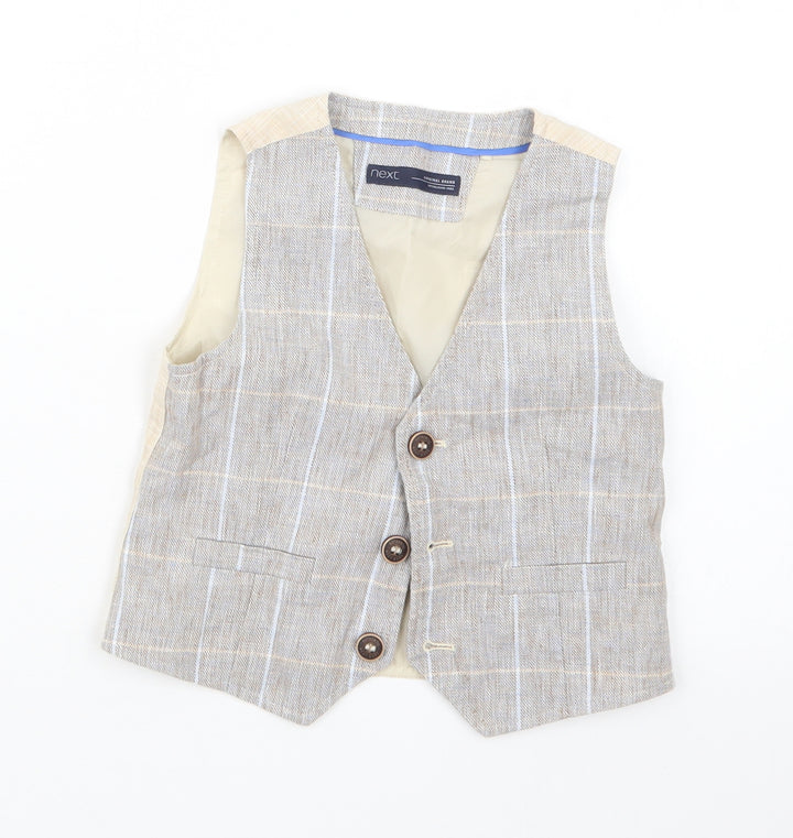 NEXT Boys Beige Check Jacket Waistcoat Size 12-18 Months