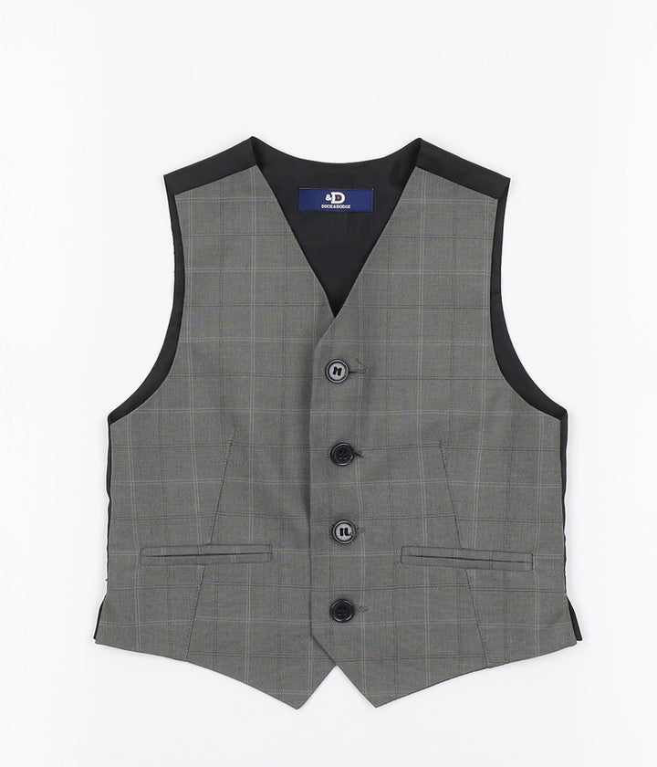 Duck & Dodge Boys Grey Plaid  Jacket Waistcoat Size 4 Years
