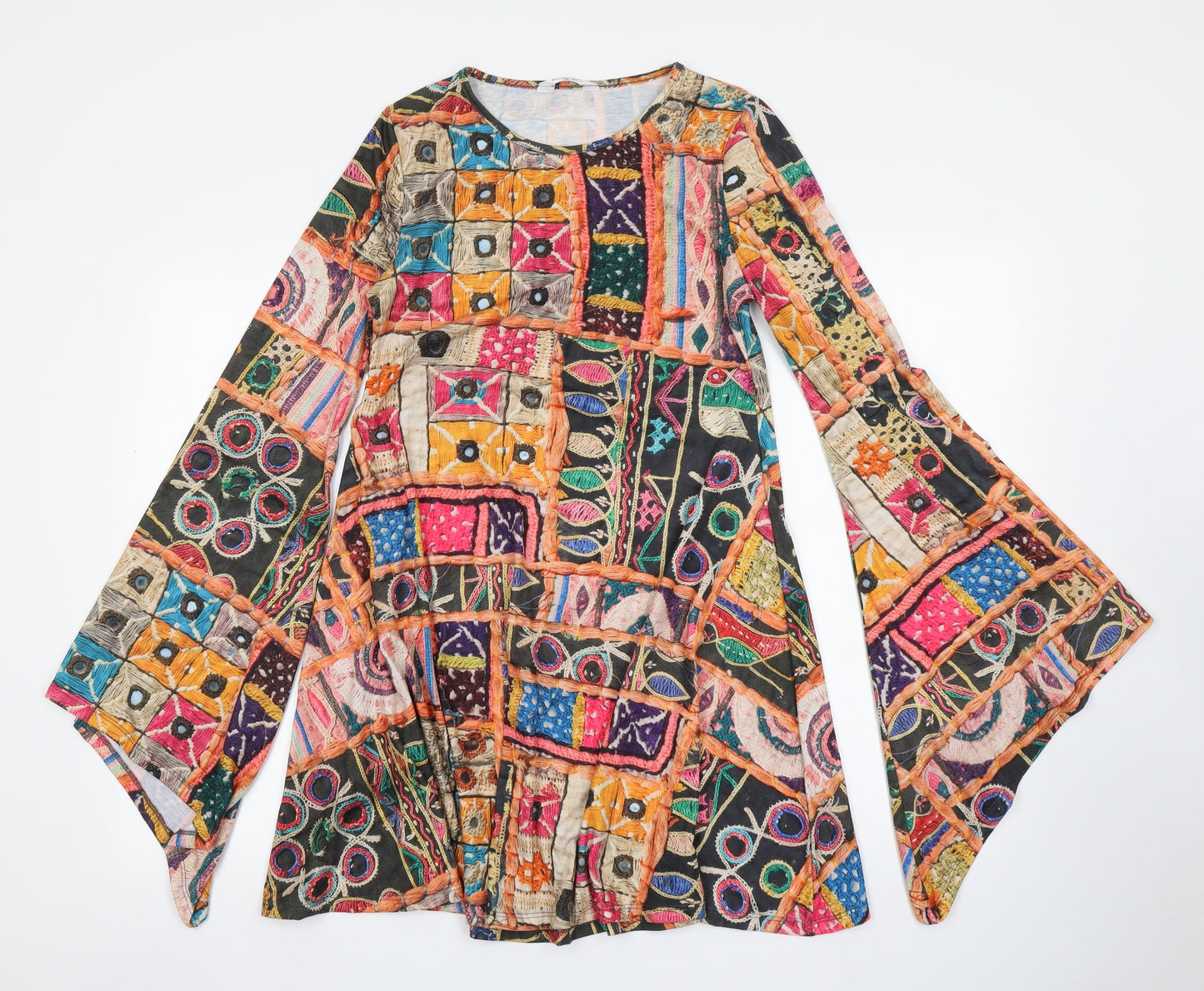 Rokoko Womens Brown Batik  Fit & Flare  Size M  - Flare sleeve
