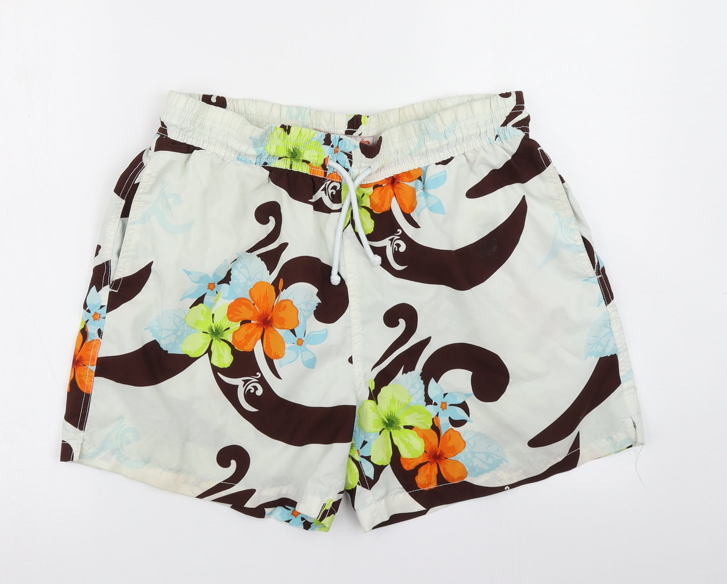 Aquarossa Mens White Floral  Athletic Shorts Size L