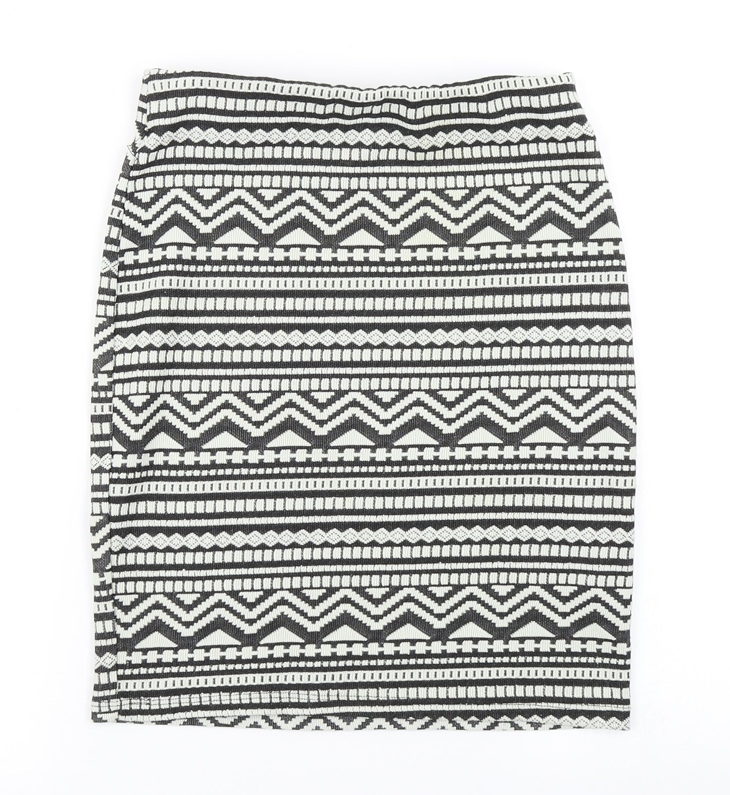 New Look Womens Black Fair Isle  Bandage Skirt Size 10