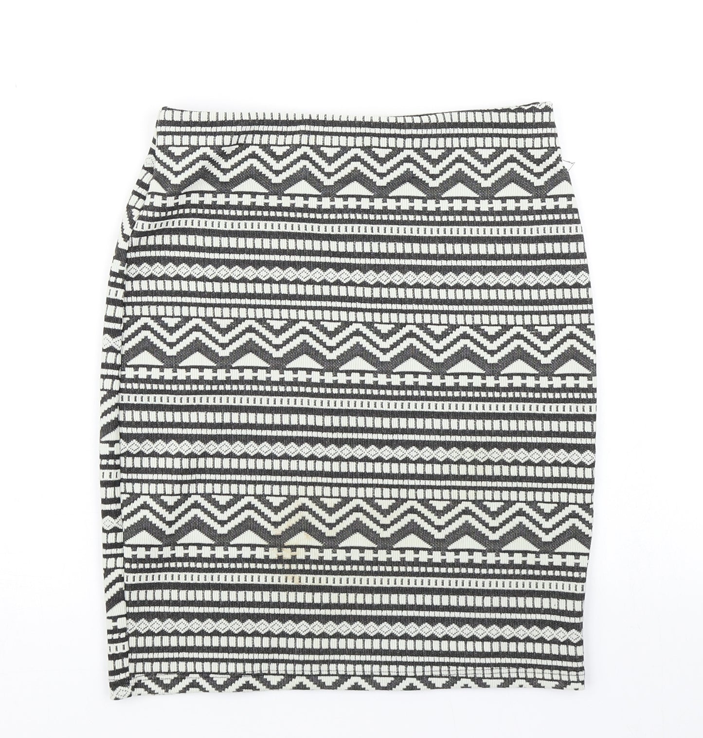 New Look Womens Black Fair Isle  Bandage Skirt Size 10