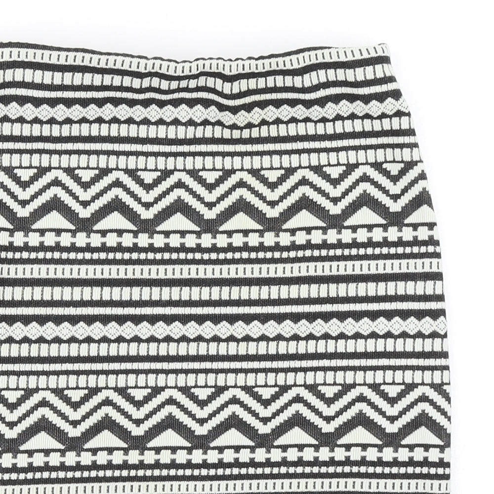 New Look Womens Black Fair Isle  Bandage Skirt Size 10