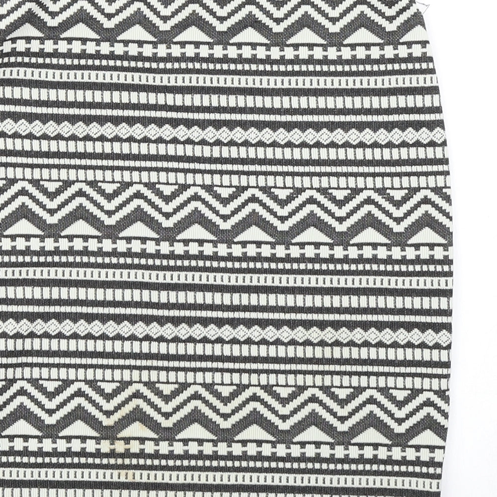 New Look Womens Black Fair Isle  Bandage Skirt Size 10