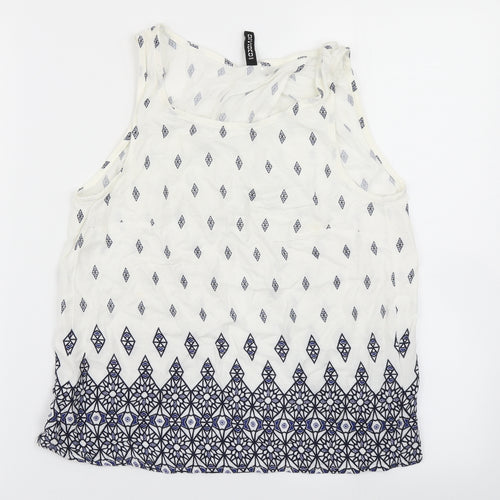 Divided Womens White Argyle/Diamond  Basic Blouse Size 8  - Open back