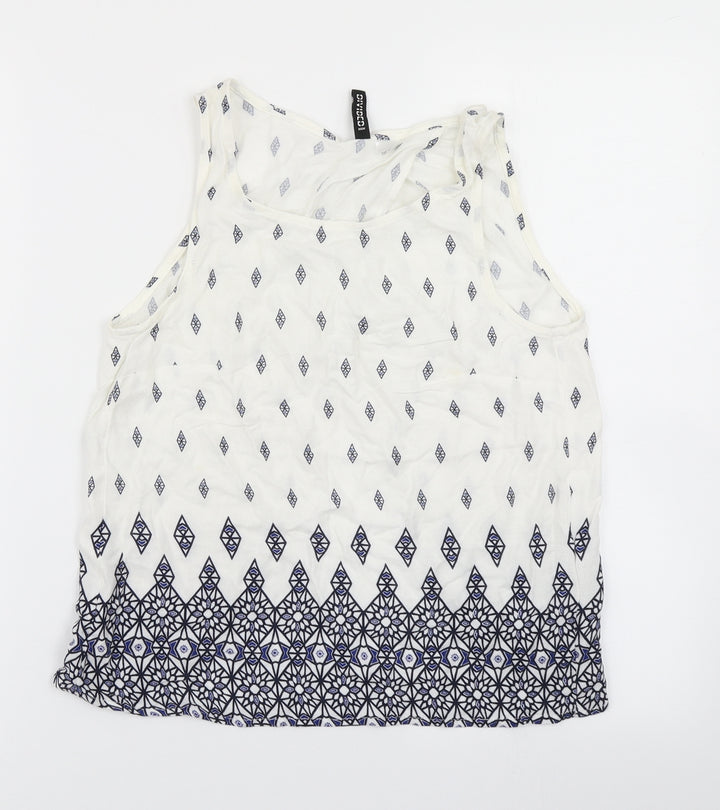 Divided Womens White Argyle/Diamond Basic Blouse Size 8 - Open back