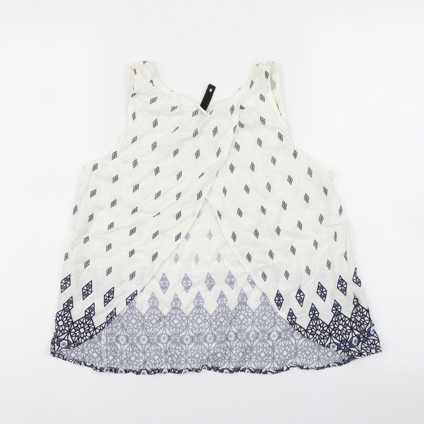 Divided Womens White Argyle/Diamond  Basic Blouse Size 8  - Open back