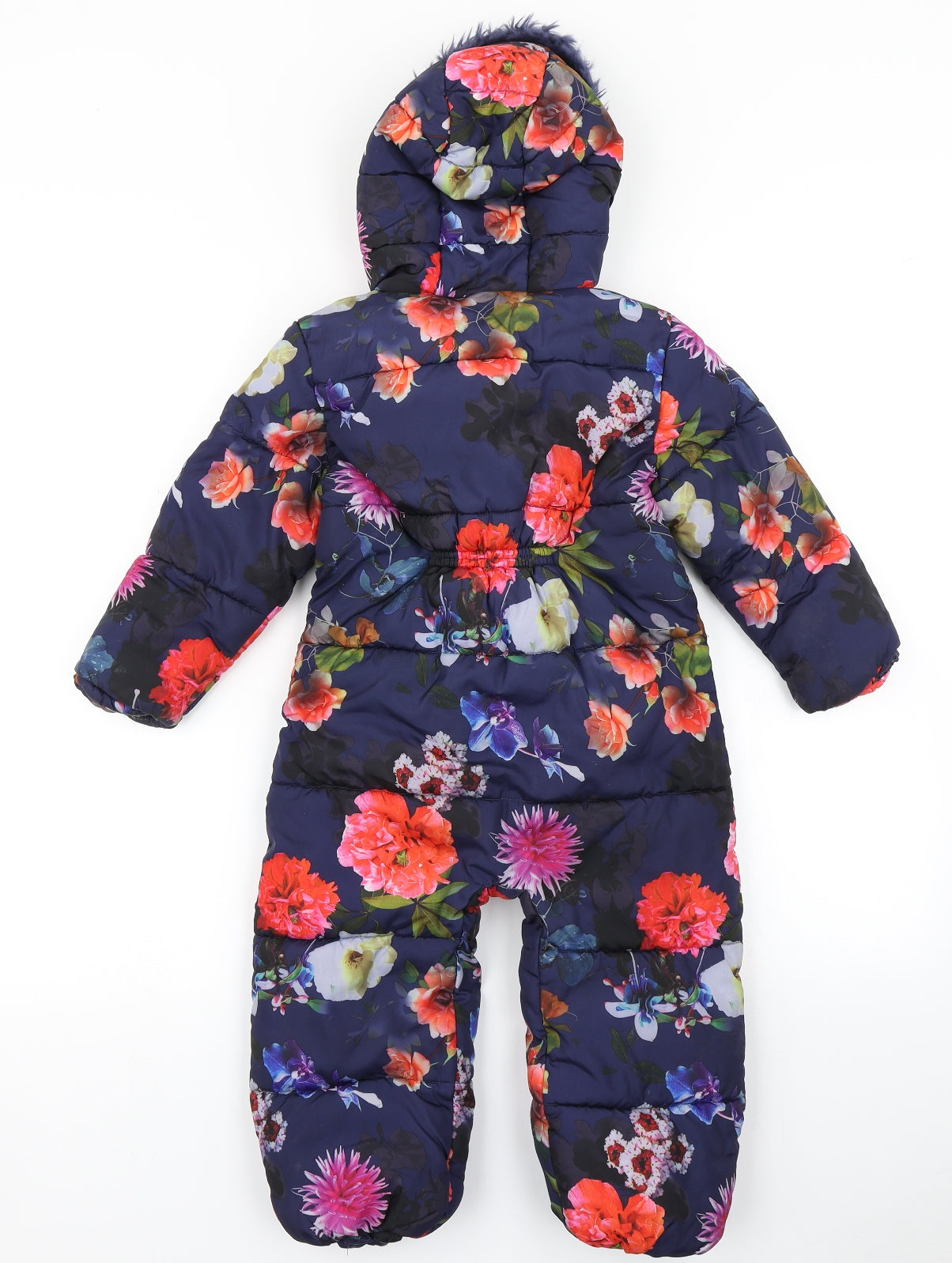NEXT Girls Blue Floral  Parka Snowsuit Size 2-3 Years  - Fleece Lined