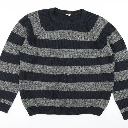 Oak Valley Womens Blue Striped Knit Pullover Jumper Size M