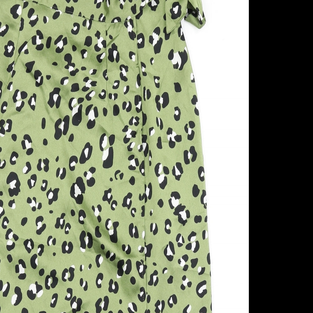 Quiz Womens Green Animal Print  Wrap Skirt Size 8