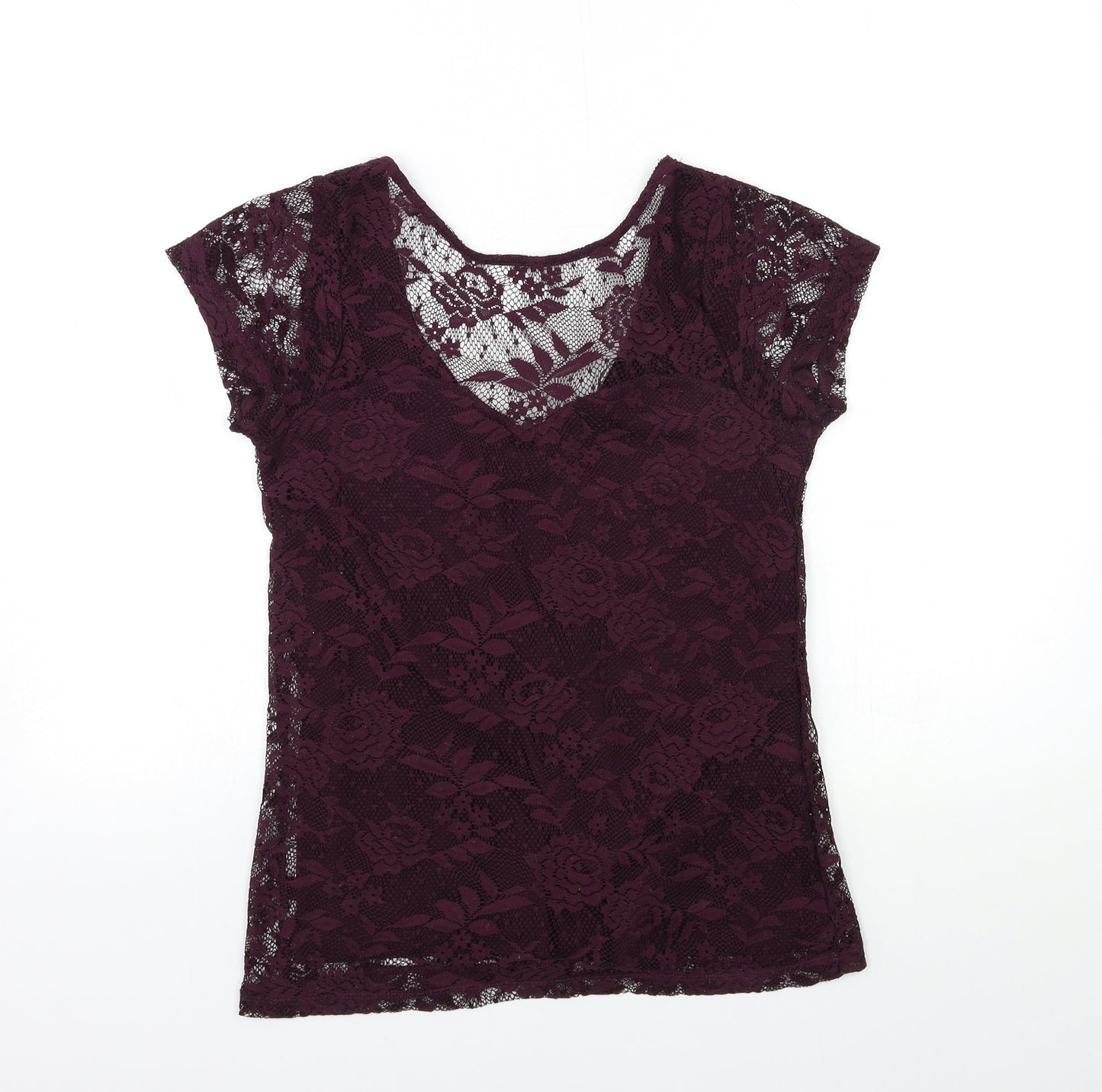 Dorothy Perkins Womens Purple  Lace Basic T-Shirt Size 8
