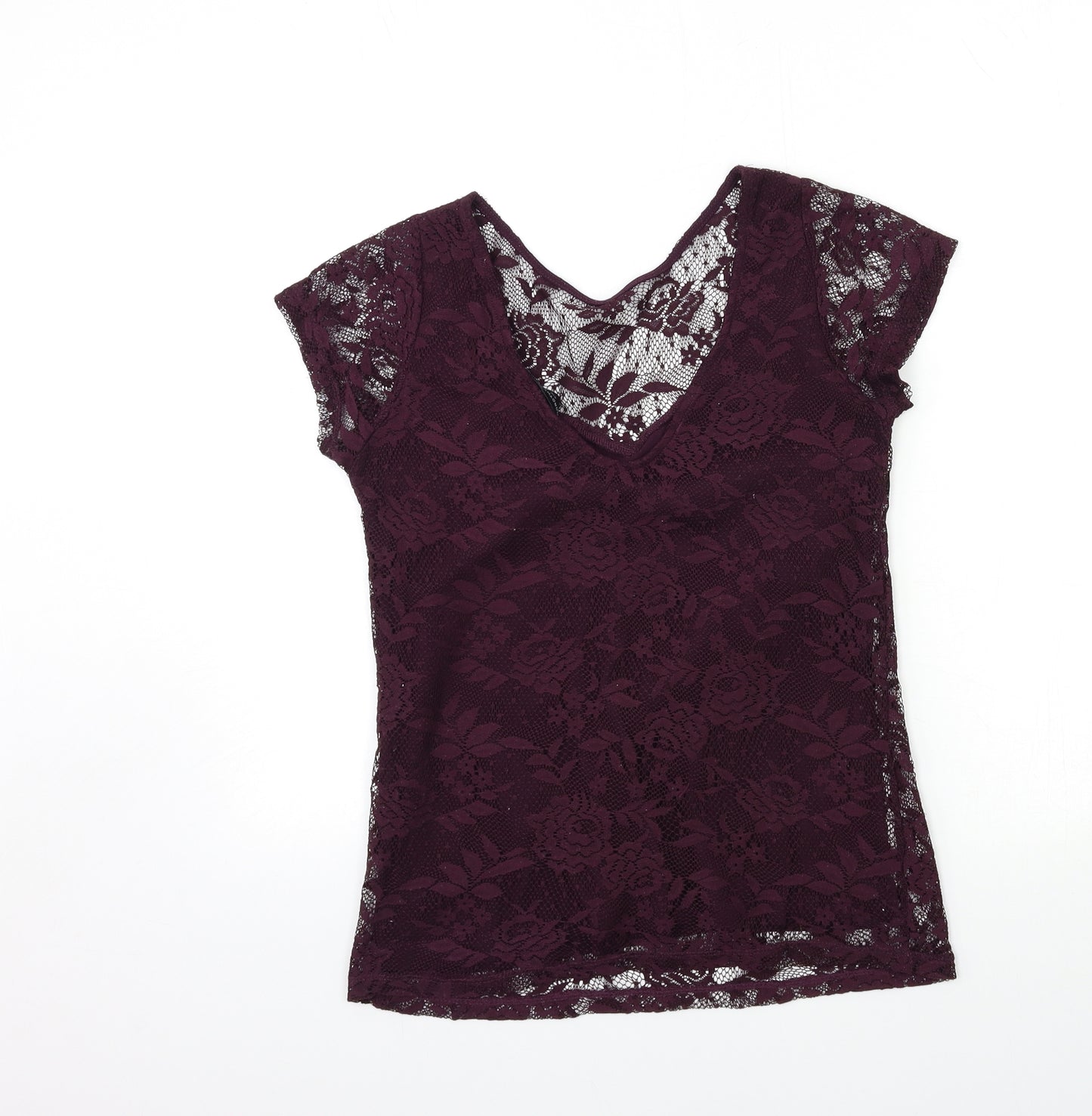 Dorothy Perkins Womens Purple  Lace Basic T-Shirt Size 8