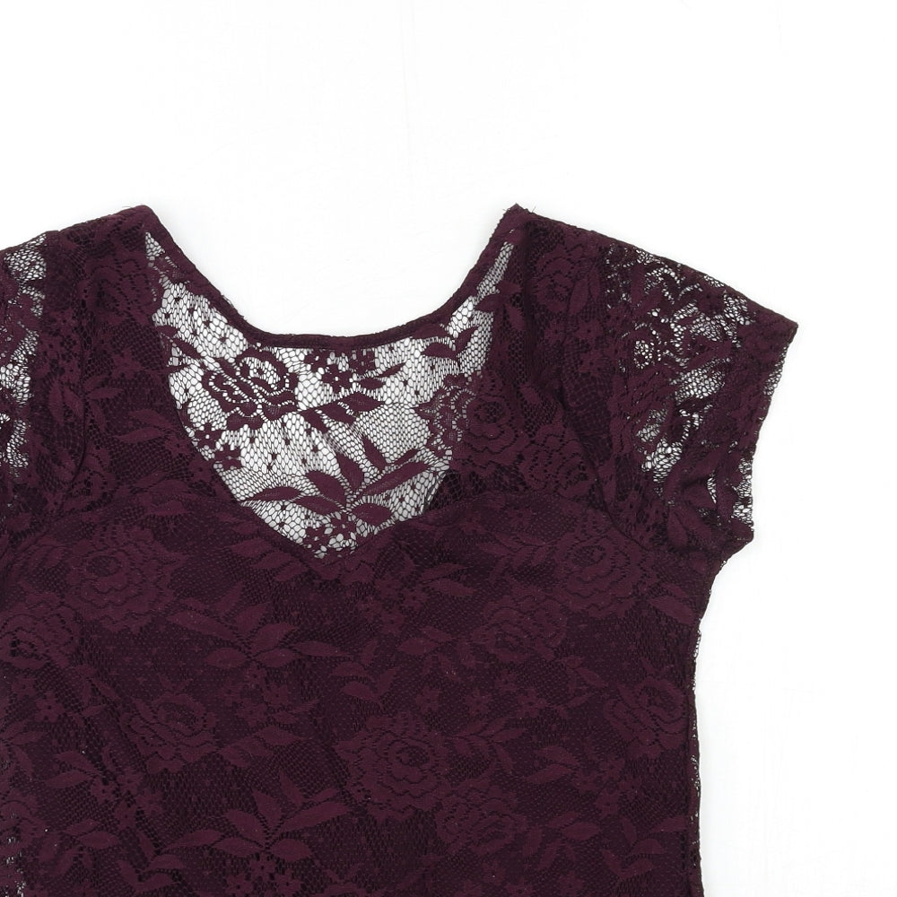 Dorothy Perkins Womens Purple  Lace Basic T-Shirt Size 8