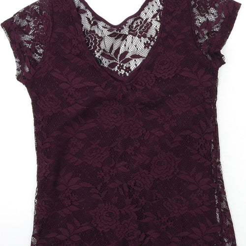 Dorothy Perkins Womens Purple  Lace Basic T-Shirt Size 8