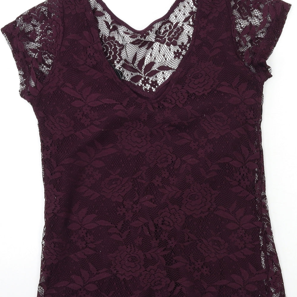 Dorothy Perkins Womens Purple  Lace Basic T-Shirt Size 8
