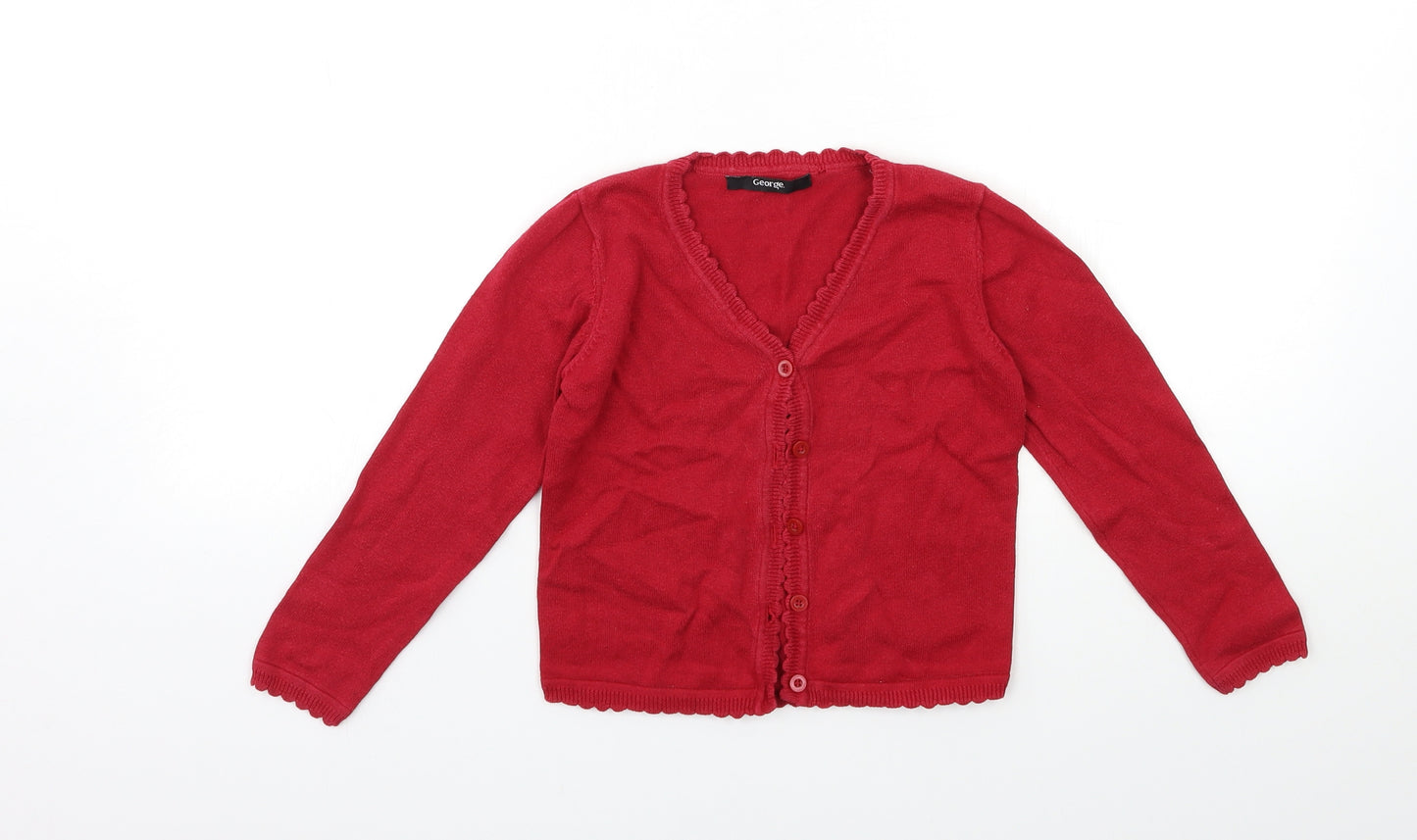George Girls Red  Knit Cardigan Jumper Size 4-5 Years