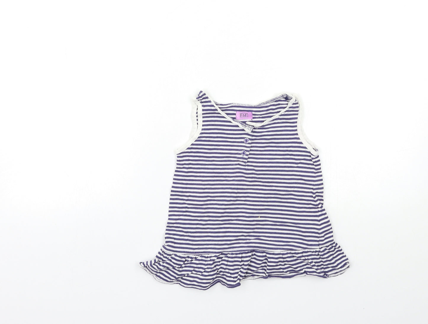 F&F Girls Blue Striped  Basic T-Shirt Size 2-3 Years