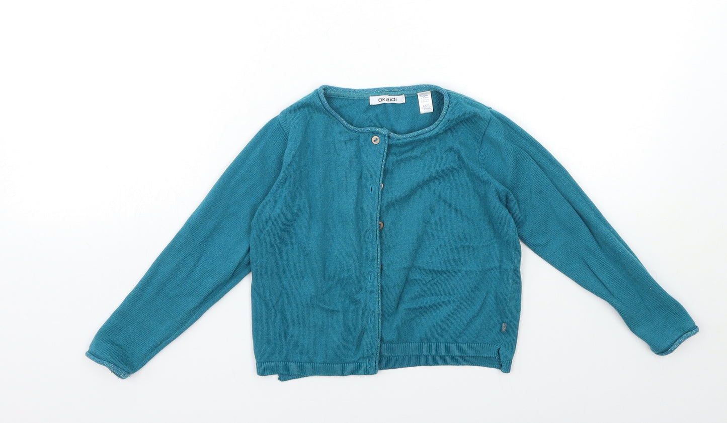 Okaidi Girls Blue  Knit Cardigan Jumper Size 4 Years