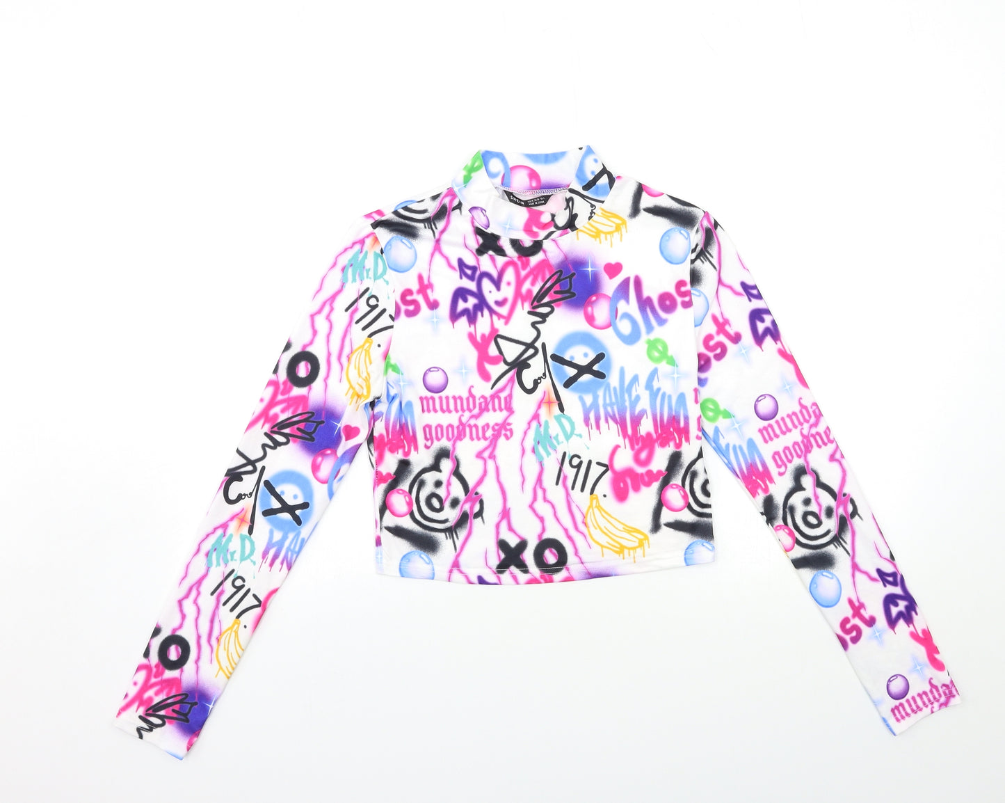 SheIn Womens White Geometric  Basic T-Shirt Size M