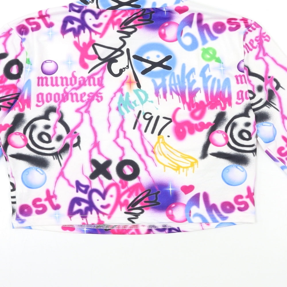 SheIn Womens White Geometric  Basic T-Shirt Size M