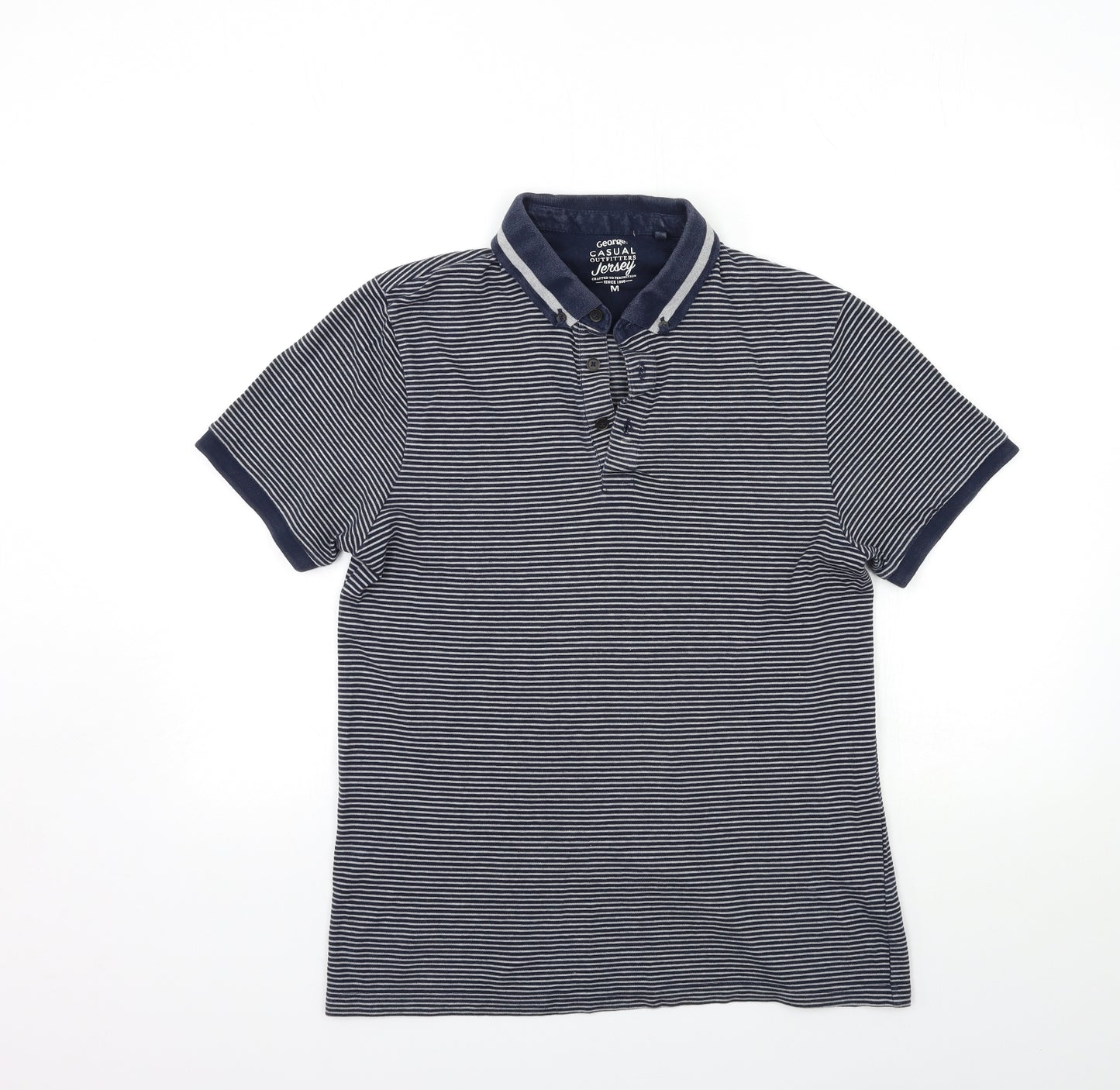 George Mens Blue Striped   Polo Size M