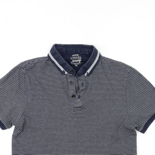 George Mens Blue Striped   Polo Size M