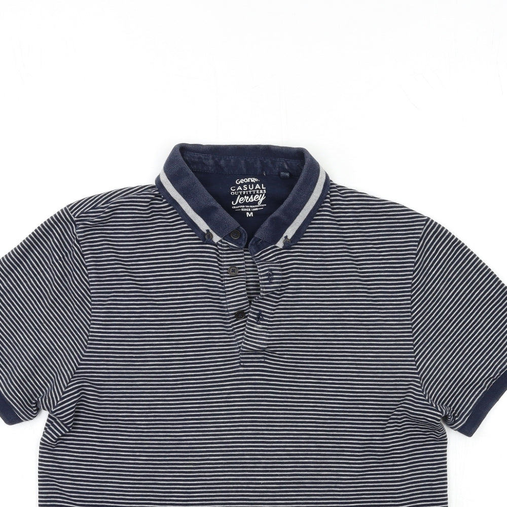 George Mens Blue Striped   Polo Size M