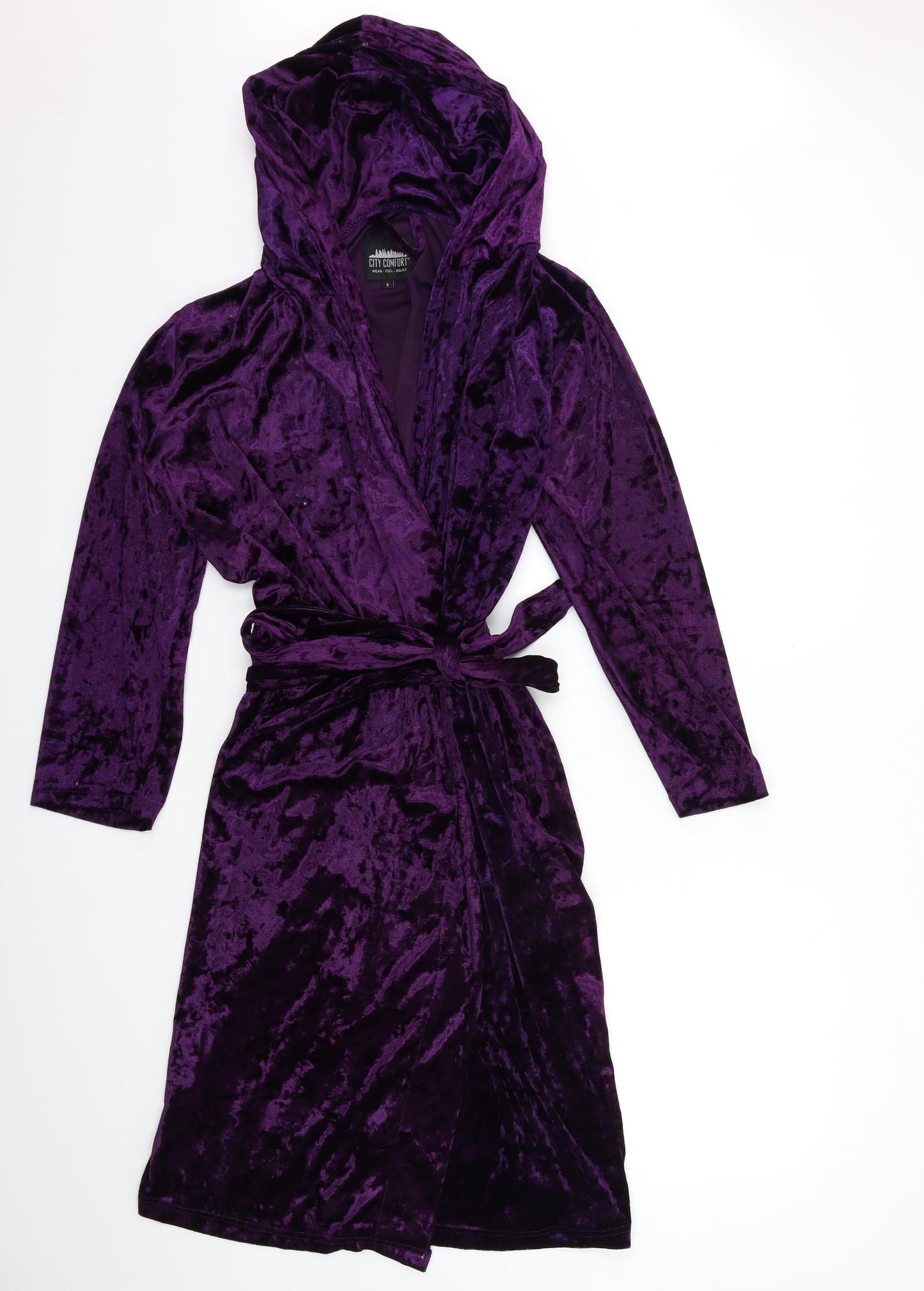 City comfort Womens Purple  Velour Kimono Robe Size S